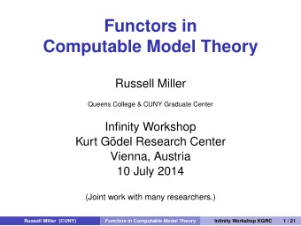 Functors in  Computable Model Theory  Russell Miller  Queens College &amp; CUNY Graduate Center