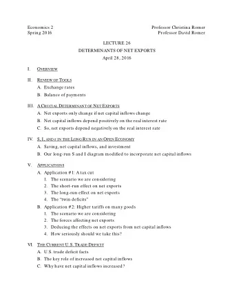 Economics 2  Professor Christina Romer  Spring 2016  Professor David Romer  LECTURE 26