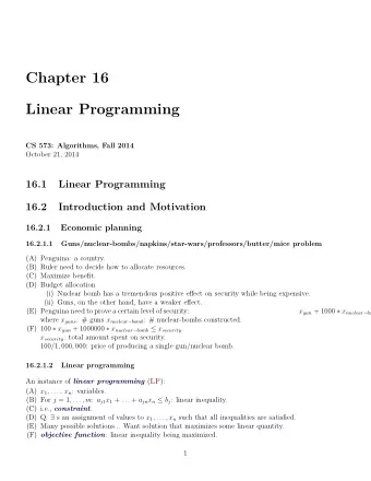 Chapter 16  Linear Programming  CS 573: Algorithms, Fall 2014  October 21, 2014  16.1  Linear