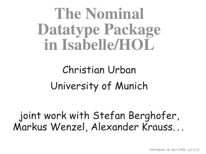 the nominal datatype package in isabelle hol