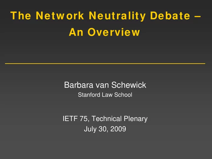 the netw ork neutrality debate an overview