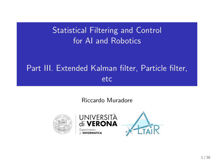 statistical filtering and control for ai and robotics