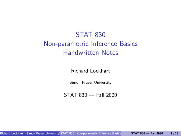 stat 830 non parametric inference basics handwritten notes