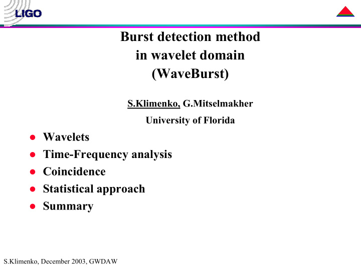 burst detection method in wavelet domain waveburst