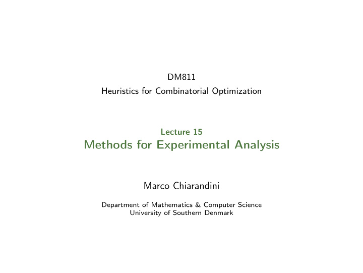 methods for experimental analysis