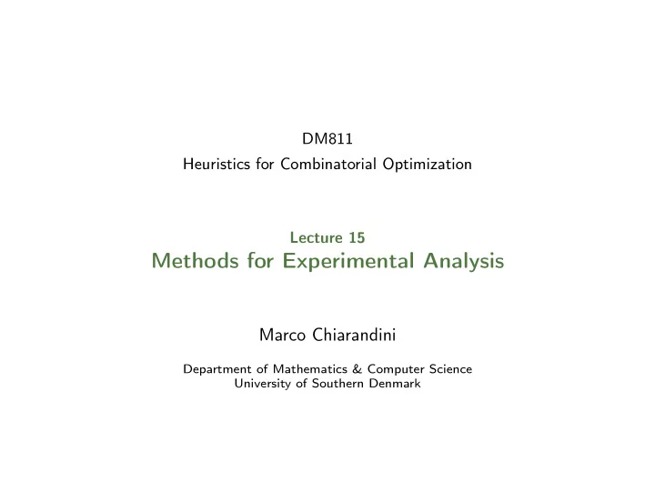 methods for experimental analysis