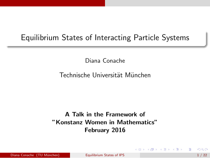 equilibrium states of interacting particle systems