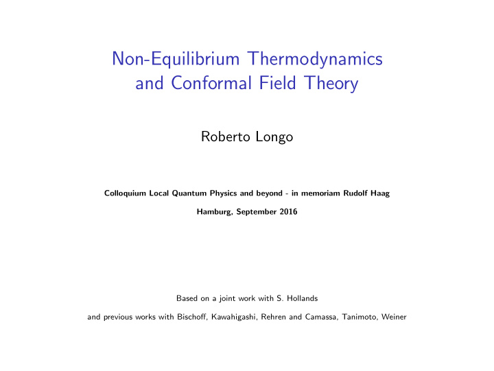 non equilibrium thermodynamics and conformal field theory