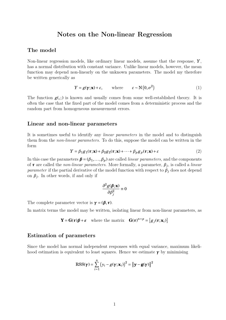 notes on the non linear regression