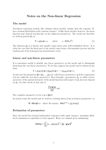 Notes on the Non-linear Regression  The model Non-linear regression models, like ordinary linear
