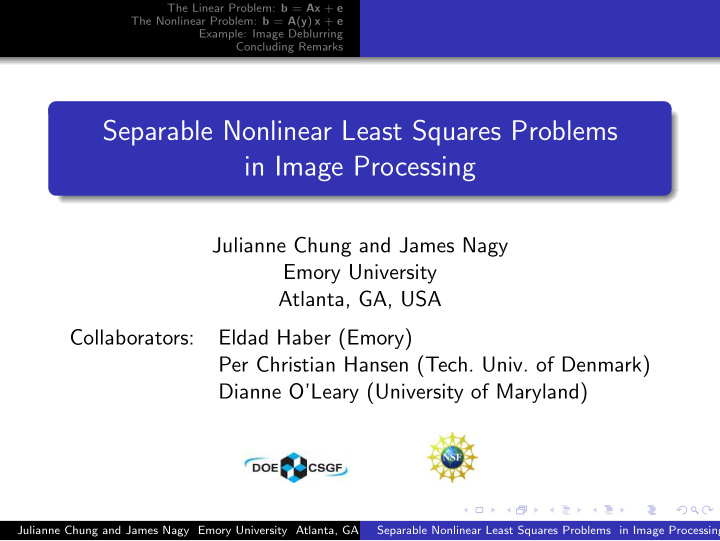 separable nonlinear least squares problems in image
