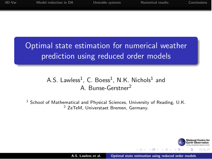 optimal state estimation for numerical weather prediction