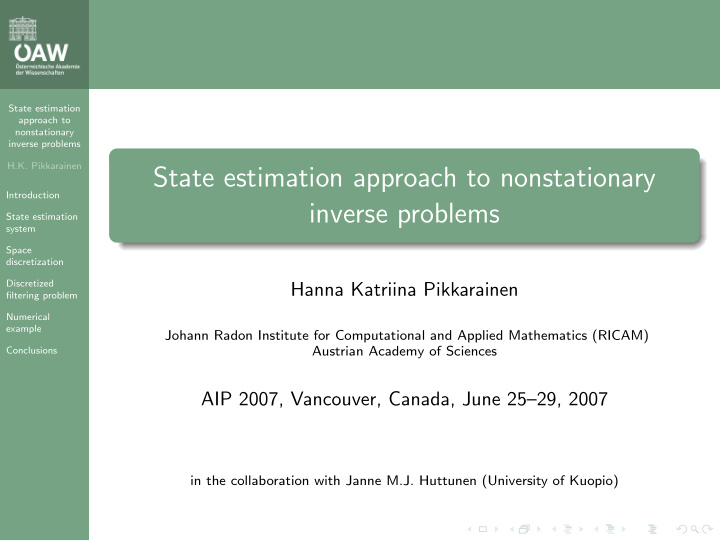 state estimation approach to nonstationary