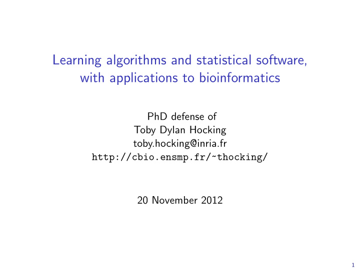 learning algorithms and statistical software with