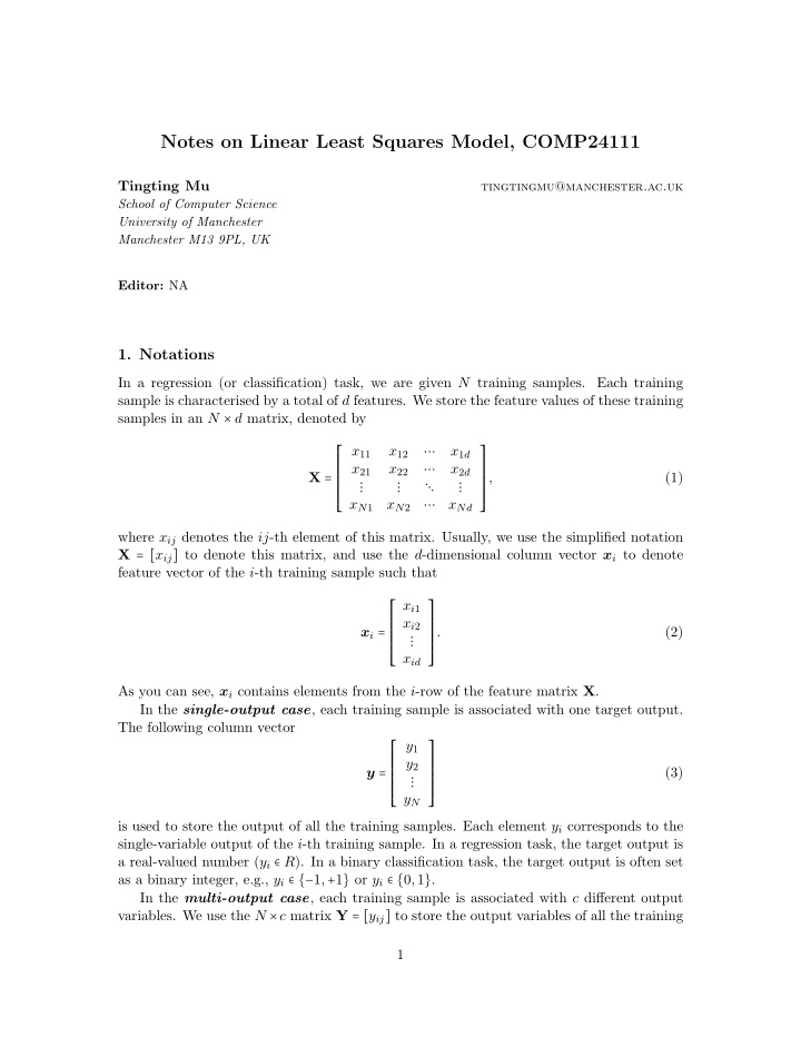 notes on linear least squares model comp24111