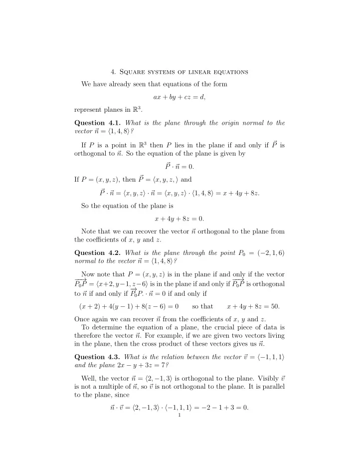 4 square systems of linear equations we have already seen