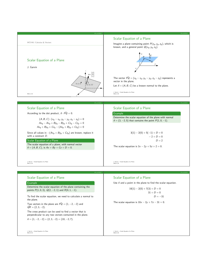 scalar equation of a plane