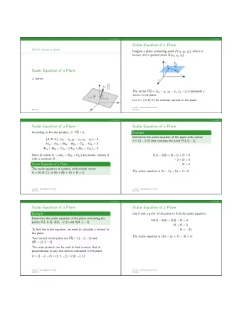 Scalar Equation of a Plane  MCV4U: Calculus &amp; Vectors Imagine a plane containing point P ( x p