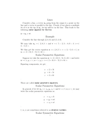 Lines Consider a line, a vector x 0 going from the origin to a point on the line and a vector v