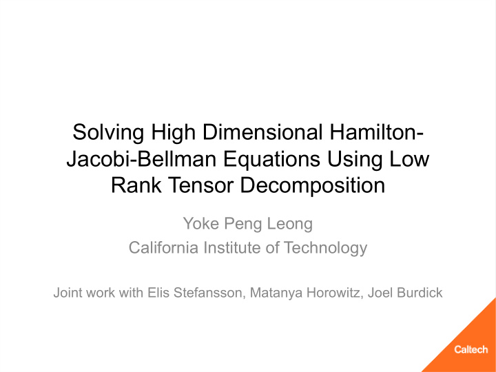 solving high dimensional hamilton jacobi bellman
