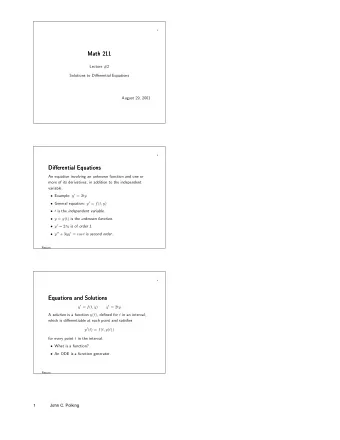 Math 211  Math 211  Lecture #2  Solutions to Differential Equations  August 29, 2001  2