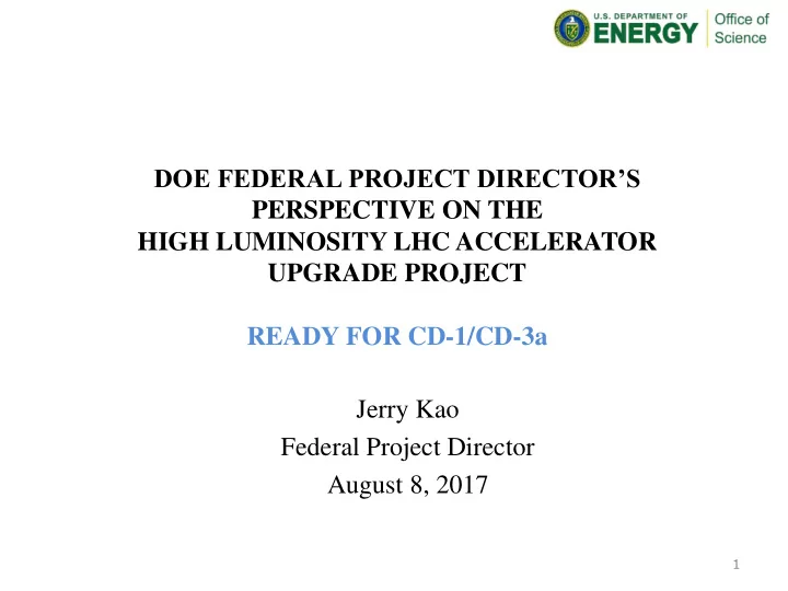 doe federal project director s perspective on the high