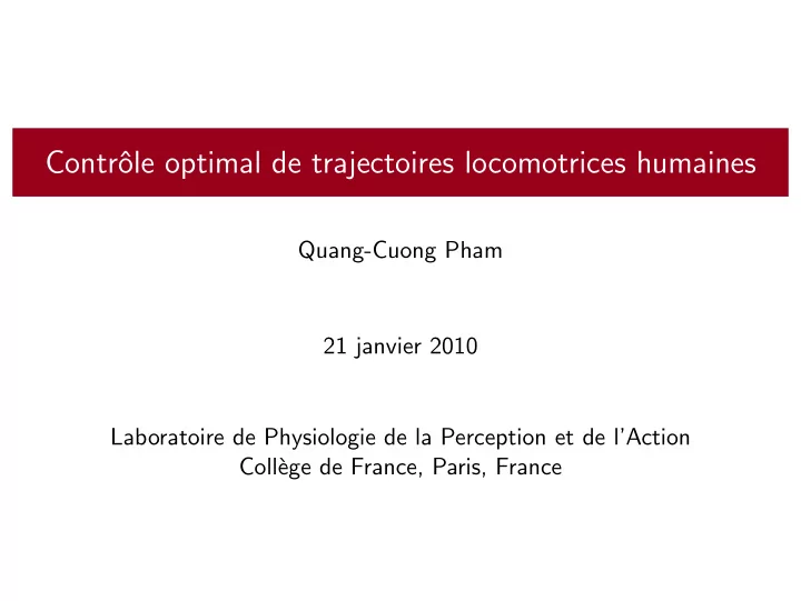 contr le optimal de trajectoires locomotrices humaines