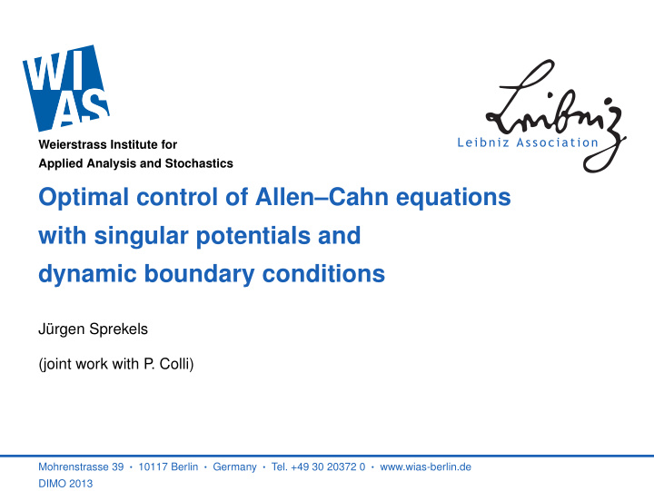 optimal control of allen cahn equations with singular
