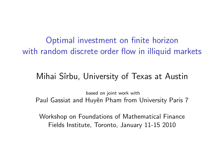 optimal investment on finite horizon with random discrete