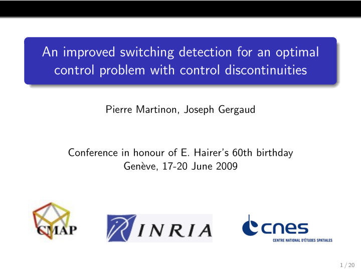 an improved switching detection for an optimal control