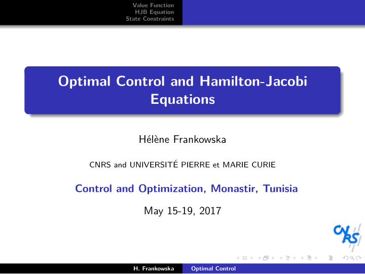 optimal control and hamilton jacobi equations