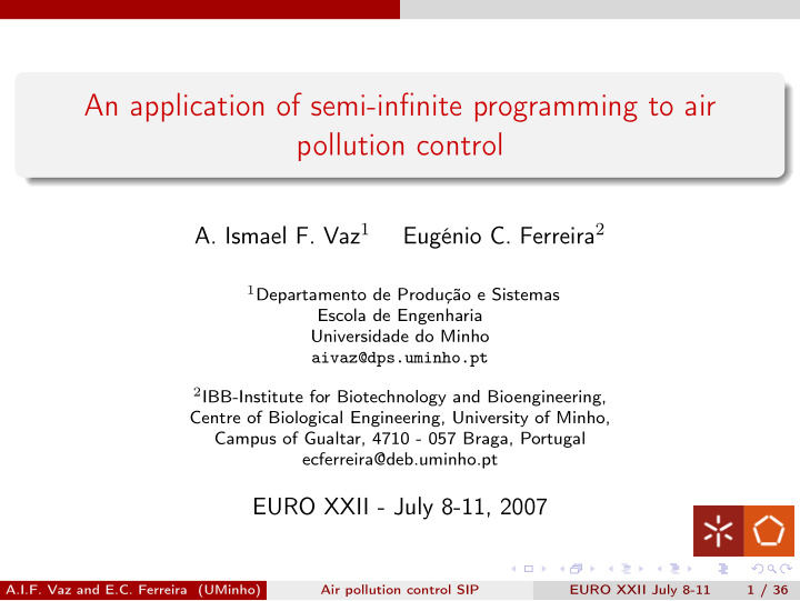 an application of semi infinite programming to air