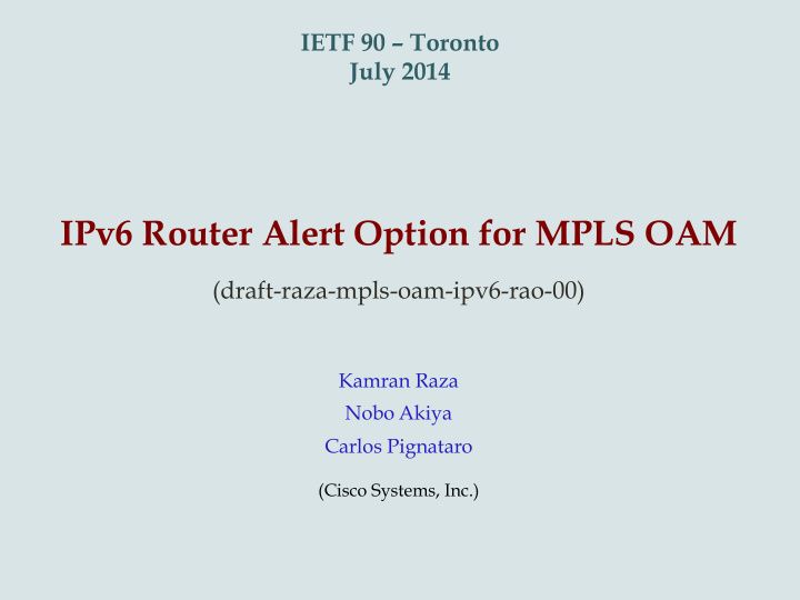 ipv6 router alert option for mpls oam