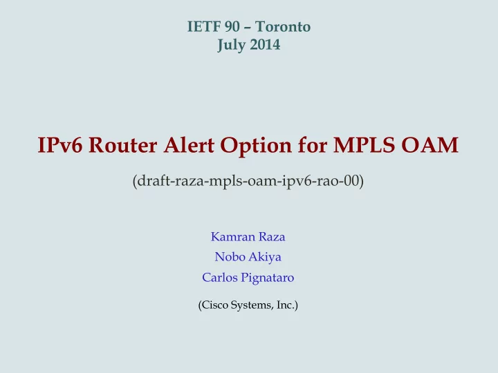 ipv6 router alert option for mpls oam