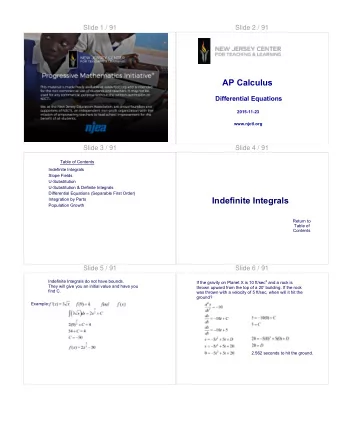 Indefinite Integrals  Integration by Parts  Population Growth  Return to  Table of  Contents  Slide