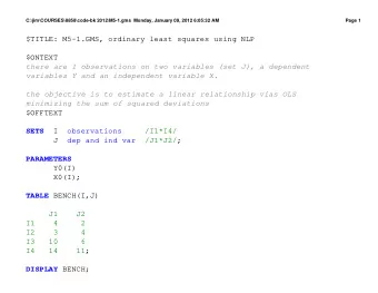 $TITLE: M5-1.GMS, ordinary least squares using NLP  $ONTEXT  there are I observations on two