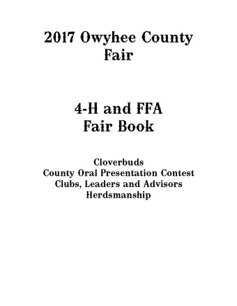 2017 Owyhee County  Fair  4-H and FFA  Fair Book  Cloverbuds  County Oral Presentation Contest