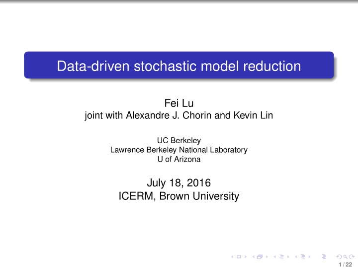 data driven stochastic model reduction