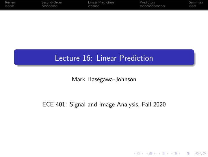lecture 16 linear prediction