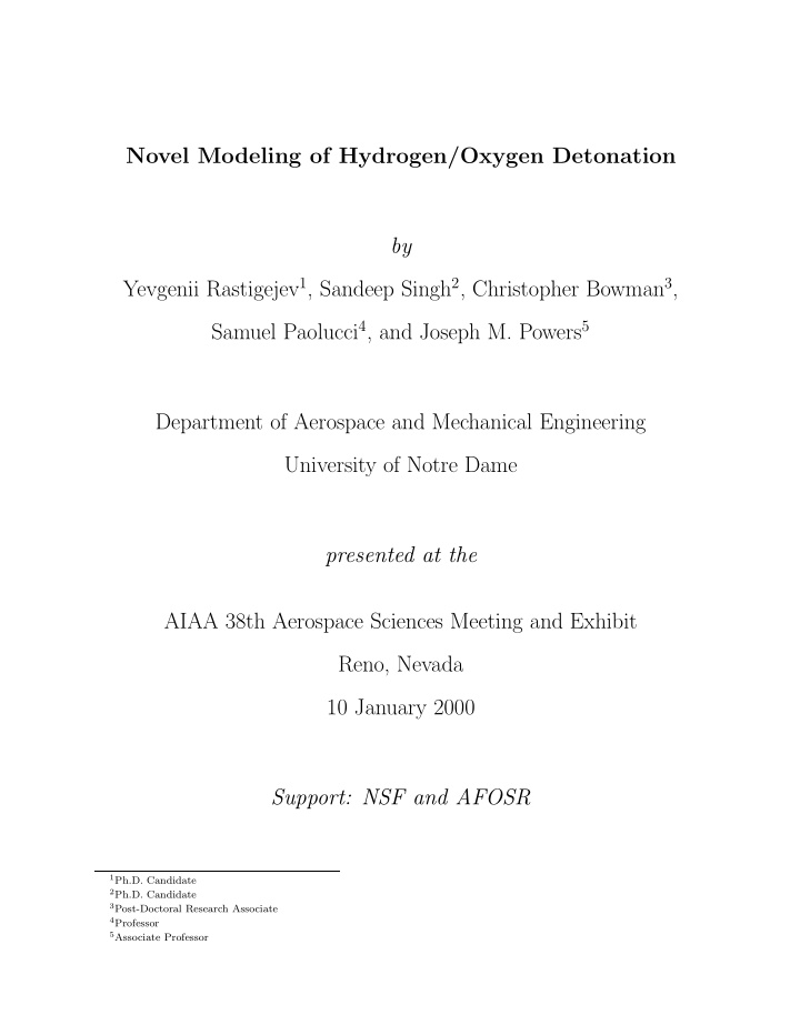 novel modeling of hydrogen oxygen detonation by yevgenii