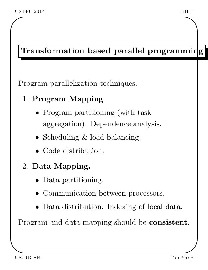transformation based parallel programming