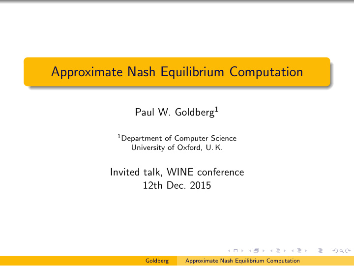 approximate nash equilibrium computation