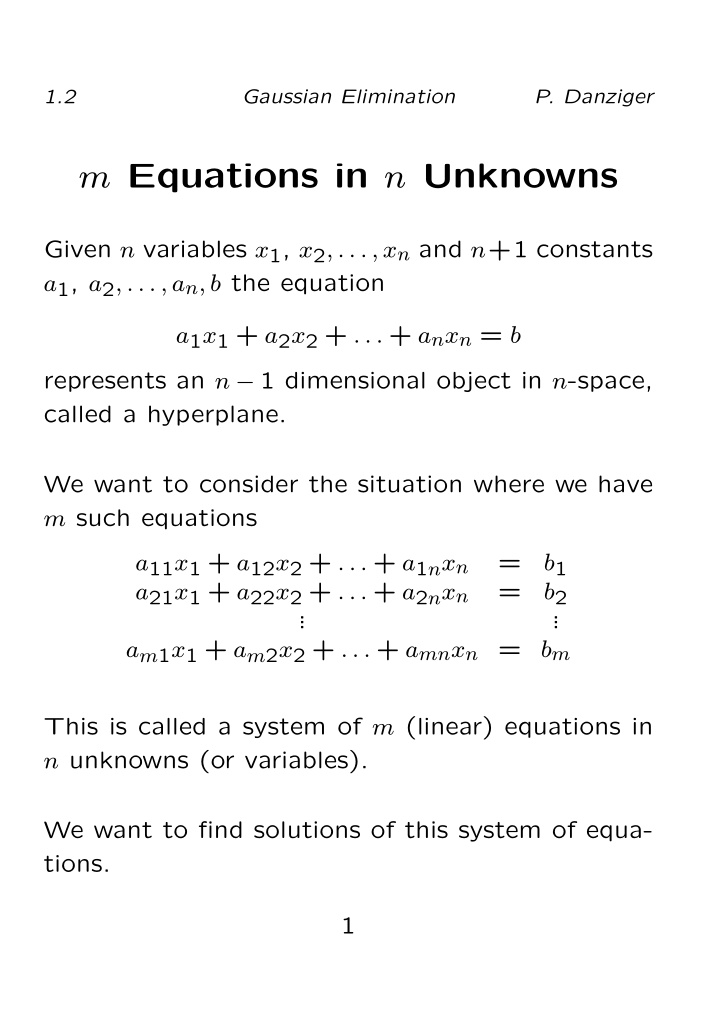 m equations in n unknowns