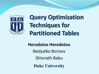 Herodotos Herodotou  Nedyalko Borisov  Shivnath Babu  Duke University  Table Partitioning  Split