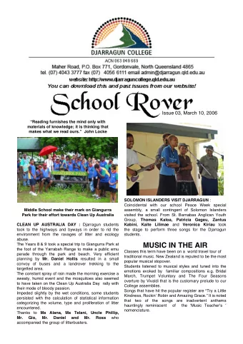 MUSIC IN THE AIR  The Years 8 &amp; 9 took a special trip to Giangurra Park at  the foot of the