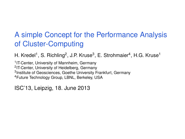 a simple concept for the performance analysis of cluster