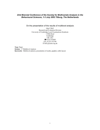 23rd Biennial Conference of the Society for Multivariate Analysis in the  Behavioural Sciences, 1-3