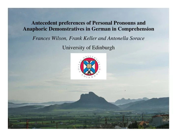 antecedent preferences of personal pronouns and anaphoric
