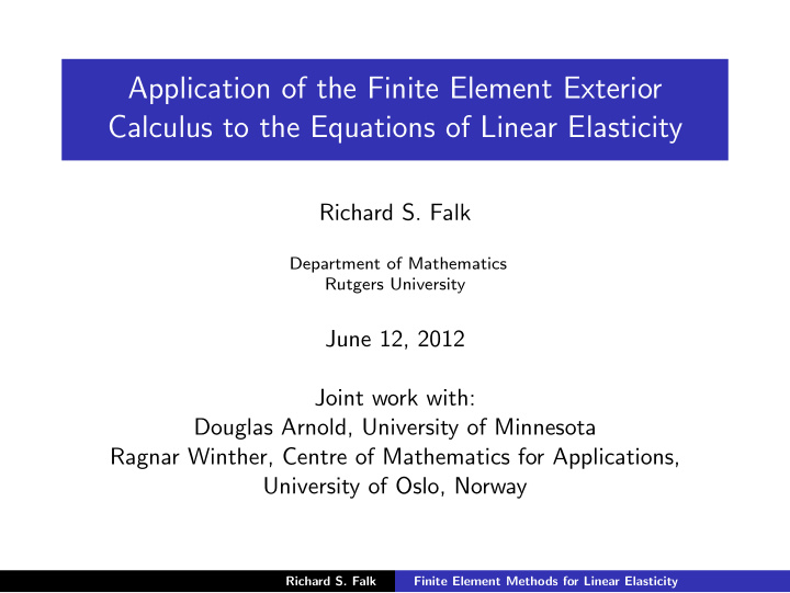 application of the finite element exterior calculus to