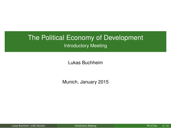 the political economy of development